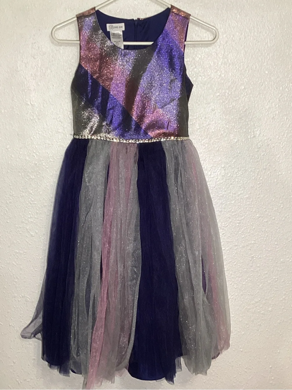Bonnie Jean Girls Shimmery Navy & Silver Tulle Party Dress size 14